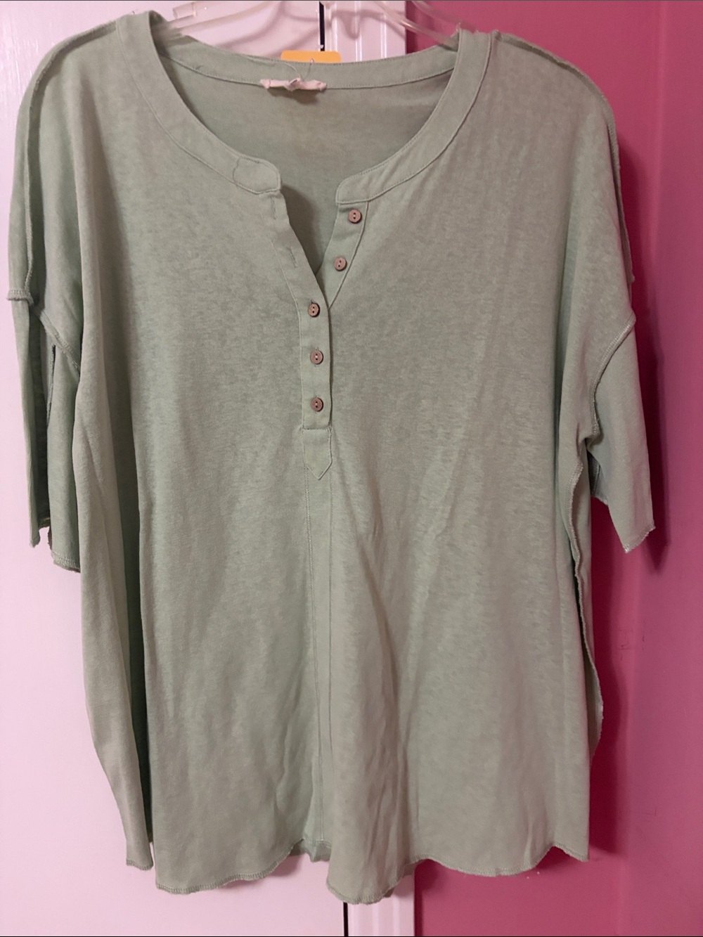 easel Mint Green Short-Sleeve Henley Top
